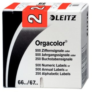 Leitz 66021000 Orgacolor sygnału cyfr 2, 500 sztuk, czerwony 6602-10-00