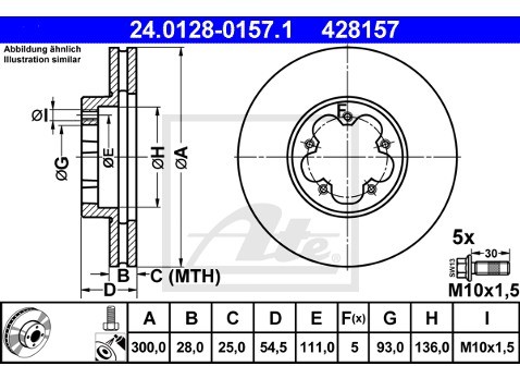 ATE TARCZA HAM 24.0128-0157.1 FORD TRANSIT 2.2TDCI 4X4 11-14  24.0128-0157.1
