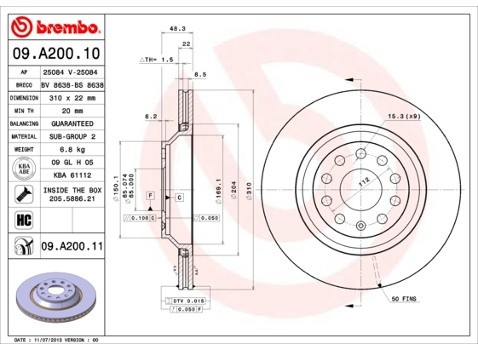 BREMBO Tarcza hamulcowa 09.A200.11