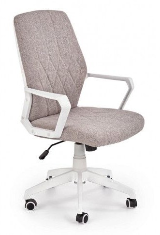Minimalistyczny fotel biurowy materiałowy - popielaty + biały Sabul