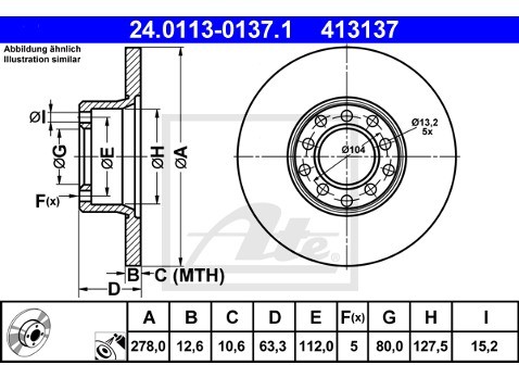 ATE TARCZA HAM 24.0113-0137.1 MERCEDES S-KLASA W116 280S 72-80  24.0113-0137.1