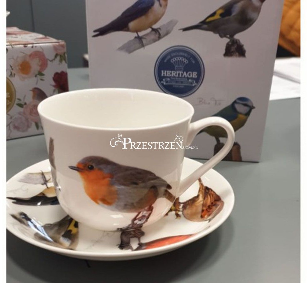 Brookes empireware DUŻA FILIŻANKA PORCELANOWA ze SPODKIEM Ptaki - BIRDS