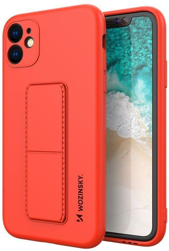 Wozinsky Kickstand Case elastyczne silikonowe etui z podstawką Samsung Galaxy A22 4G czerwony