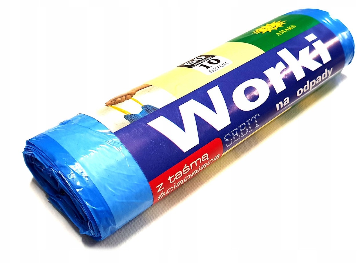 Worki na śmieci 60L z taśmą 10szt niebieskie 77419