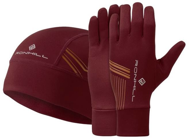 RONHILL RONHILL Zestaw czapka biegowa + rękawiczki biegowe BEANIE AND GLOVE SET bordowy