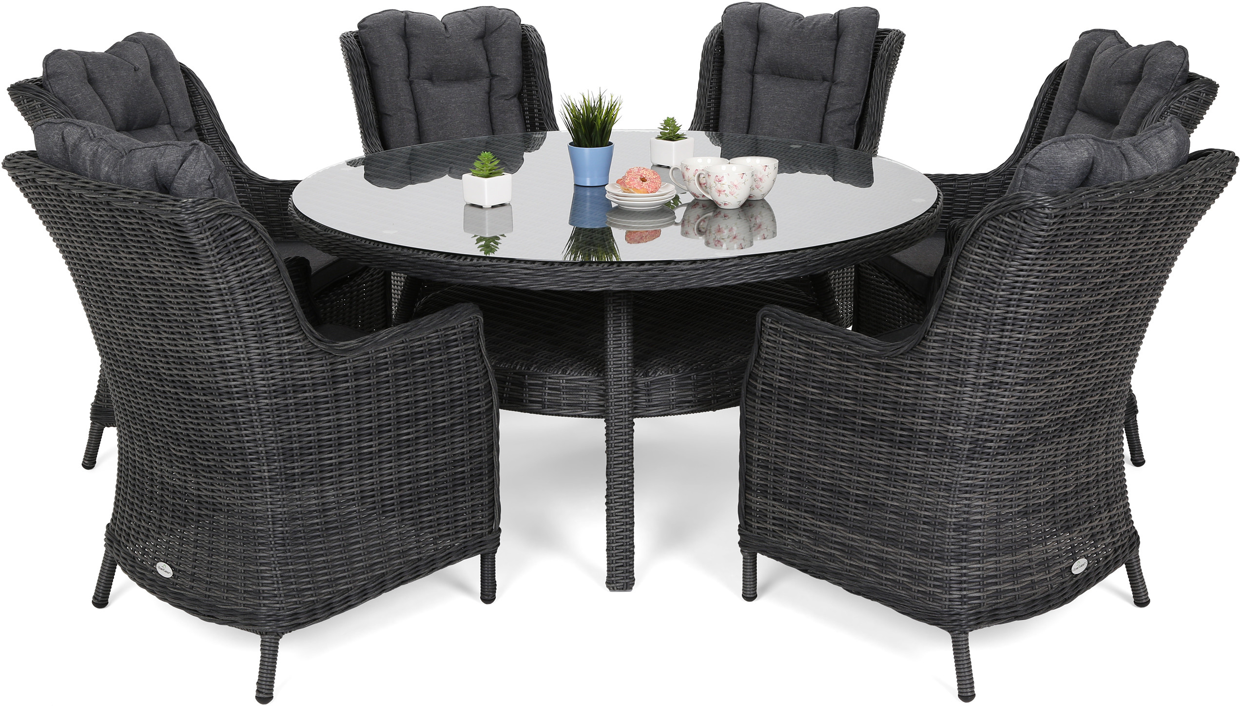 HOME & GARDEN HOME & GARDEN Meble ogrodowe technorattanowe Bristol Round Elegant 150 cm Grey / Grey Melange 6+1 116972