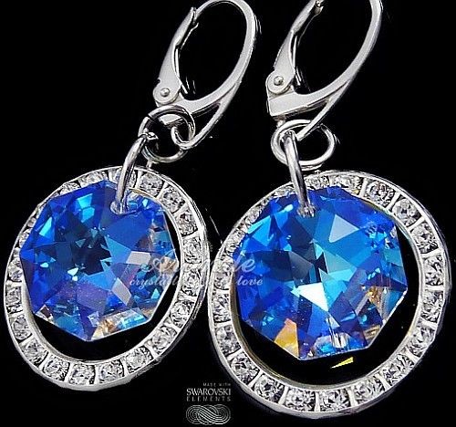 Swarovski ozdobne kolczyki BLUE AURORA SREBRO