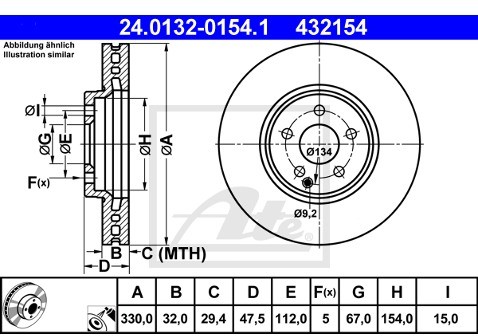 ATE TARCZA HAM 24.0132-0154.1 MERCEDES W211 E500 4-MATIC 03-  24.0132-0154.1
