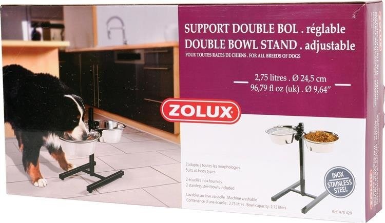 Zolux Zolux Zestaw 2 miski 24.5 cm 2.75l + stojak regul