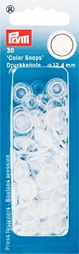 Prym przyciski, jasny, okrągły, zatrzask bez szycia, colorsnaps przyciski, tworzywo sztuczne, transparentny, 12,4 MM, 30 szt. PRYM_393199
