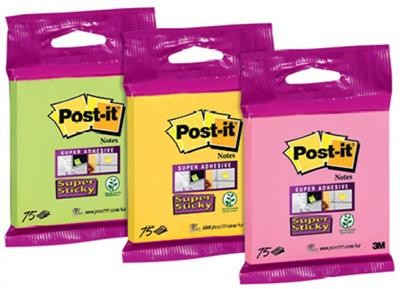 Post-It 3M Bloczek samoprzylepny Super sticky, (6820-SS), 76x76mm, 3x75 kart., zawieszka, mix kolorów 3M-FT510285313