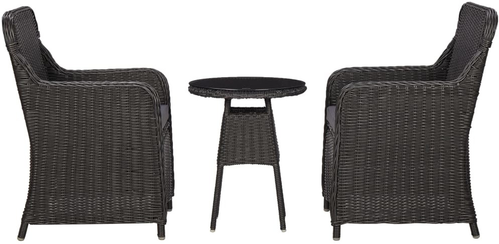 vidaXL 3-częściowy zestaw mebli bistro, poduszki, rattan PE, czarny