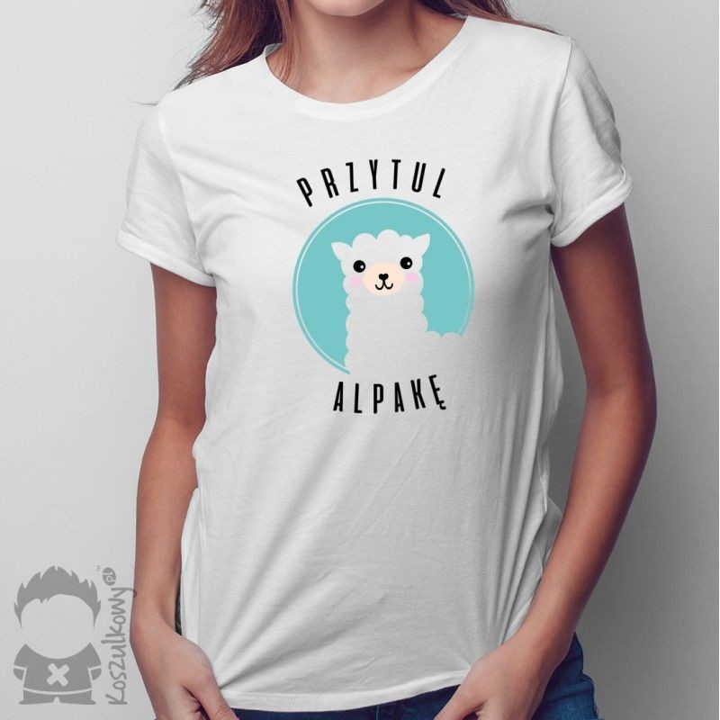 Przytul alpakę - damska koszulka z nadrukiem