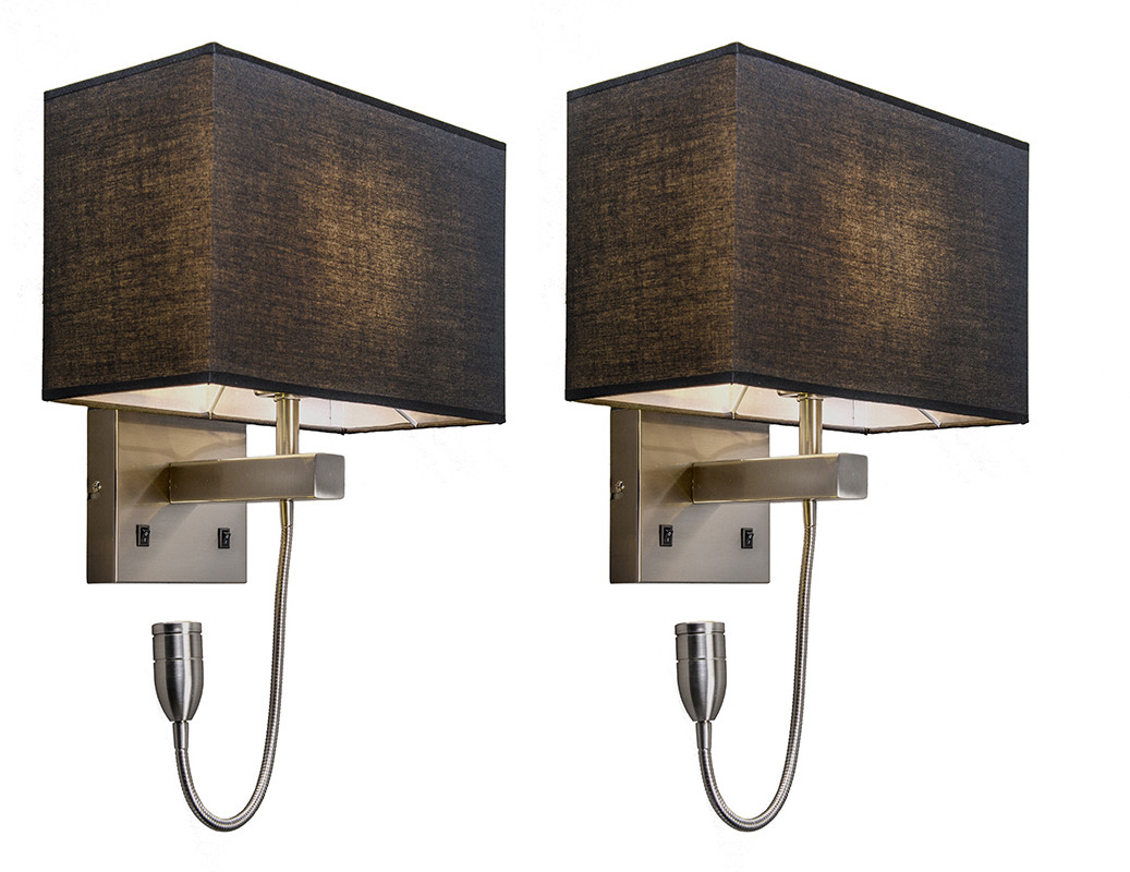 QAZQA Zestaw 2 lamp ściennych ze stali z kloszem  ramię do czytania  w tym LED - Bergamo