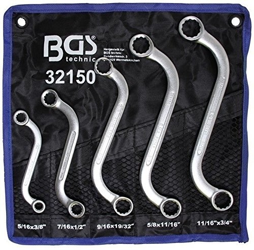 BGS zestaw kształt S podwójny klucz oczkowy, w calach, 3/8 cala  3/4 cala, 5-częściowy, 1 sztuki, 32150