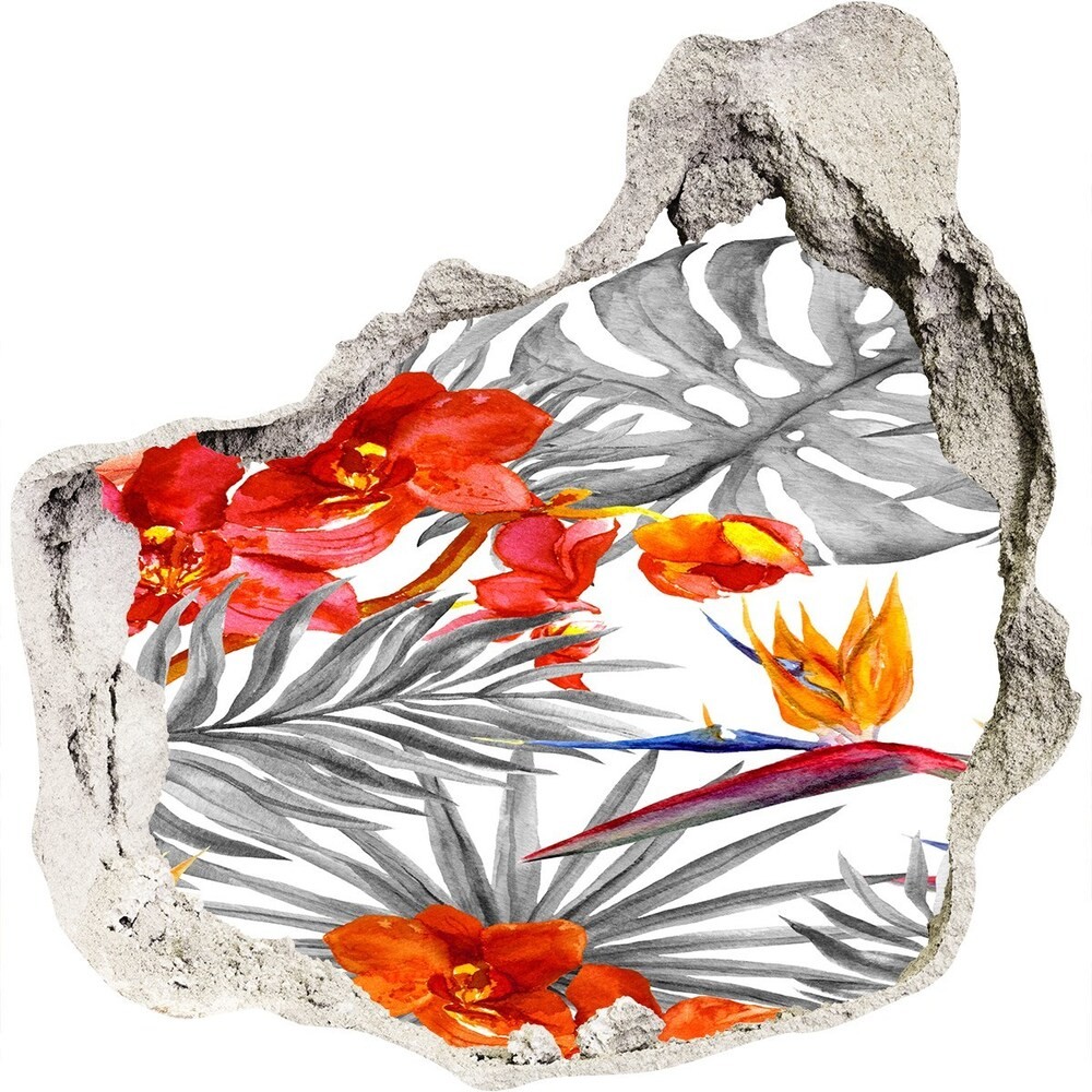 Wallmuralia.pl Dziura 3d fototapeta naklejka Flamingi i kwiaty