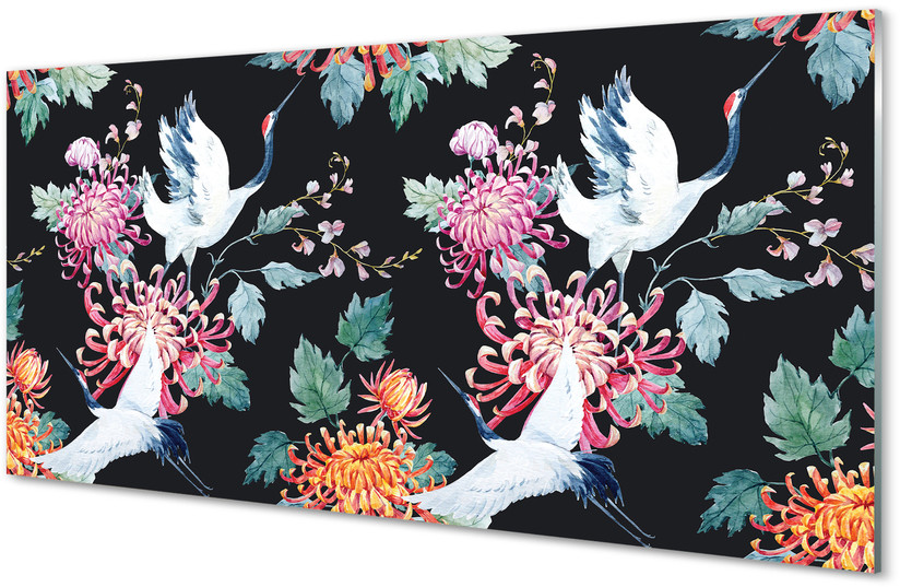 Tulup.pl Panel Szklany Ptaki z kwiatami 125x50cm