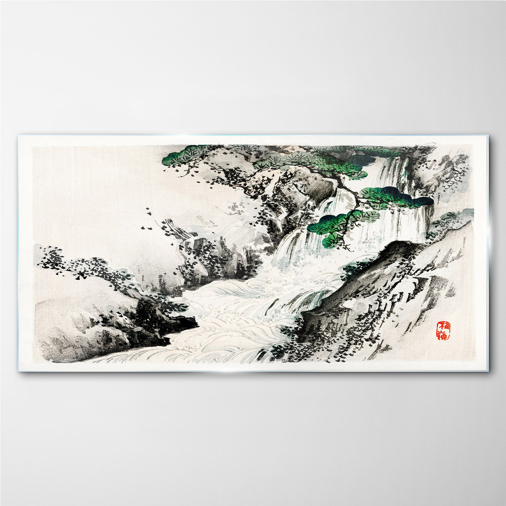 PL Coloray Obraz Szklany Wodospad Drzewo Fale 120x60cm