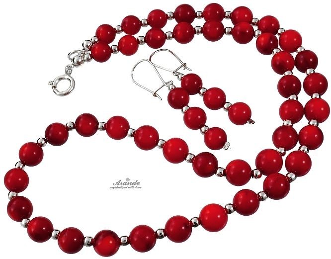 Arande Naturalny koral piękny klasyczny komplet SREBRO 701121