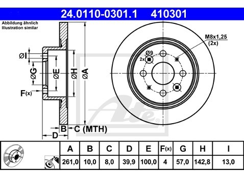 ATE TARCZA HAM 24.0110-0301.1 KIA SHUMA II 1.8 03-04  24.0110-0301.1