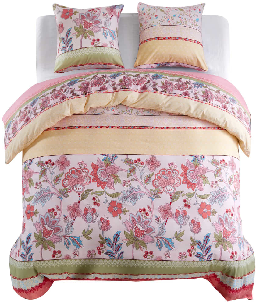 vidaXL Zestaw po$196cieli, kwiaty i pasy, 3 czę$197ci, 200x220/80x80 cm, róż