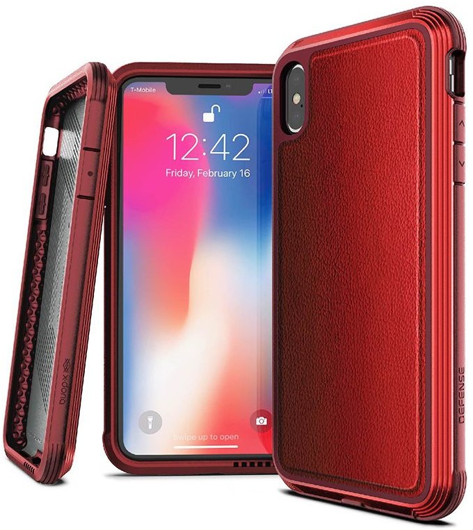 X-Doria Defense Lux - Etui aluminiowe iPhone Xs Max (Drop test 3m) (Red Leather) 473217