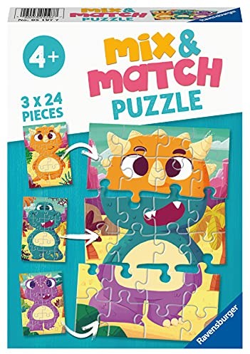 Ravensburger Mix & Match Puzzle 05197 - Niedliche Dinos - 3x24 Teile Puzzle für Kinder ab 4 Jahren 5197