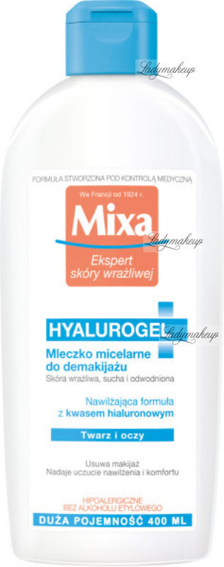 Mixa HYALUROGEL - Nawilżające mleczko micelarne do demakijażu - Skóra wrażliwa, sucha i odwodniona 400ml