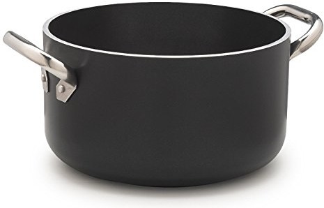 Pentole Agnelli pentole agnelli ALB lakier do garnków wykonana z aluminium, dno indukcyjne o grubości 5 MM, grubość 10 MM, z 2 uchwytami ze stali nierdzewnej, w kolorze czarnym, czarny, 24 cm ALSA2104SSPI24