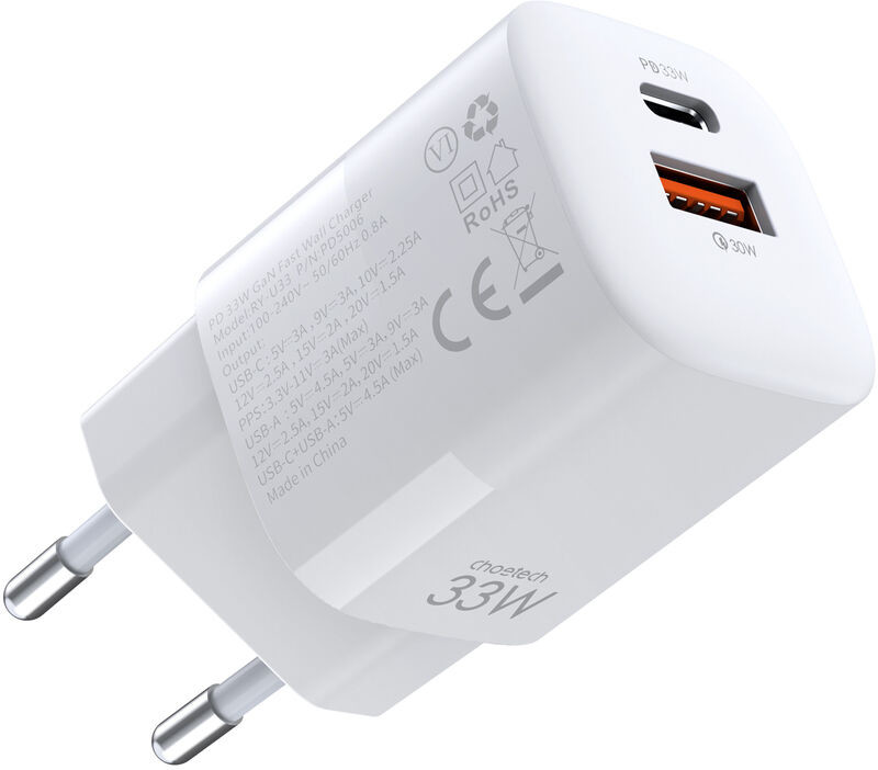 Choetech Choetech szybka ładowarka sieciowa USB USB Typ C PD QC 33W biała (PD5006) PD5006