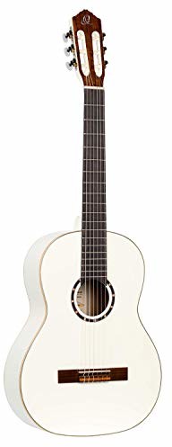 Ortega Guitars Gitary R121WH seria rodzinna nylonowa 6-strunowa gitara ze świerkiem i korpusem mahoniowym, wykończenie z białym połyskiem R121WH