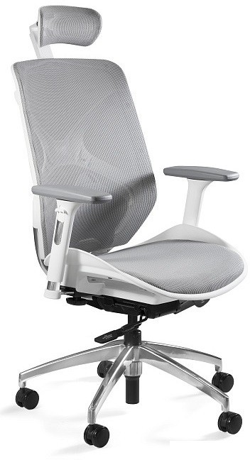 Unique Meble Krzesło biurowe ergonomiczne z zagłówkiem HERO - biały/siatka szara