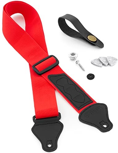 TIGER Pakiet pasków tygrysie ukulele zawiera pasek, krawat na szyję, guzik/szpilkę z filcu i 3 kostki odpowiednie do sopranu, koncertu, Tenora i barytonu - czerwony UAC4-RD-PACK