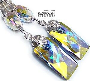 Swarovski piękne długie kolczyki CRYSTAL+AB SREBRO