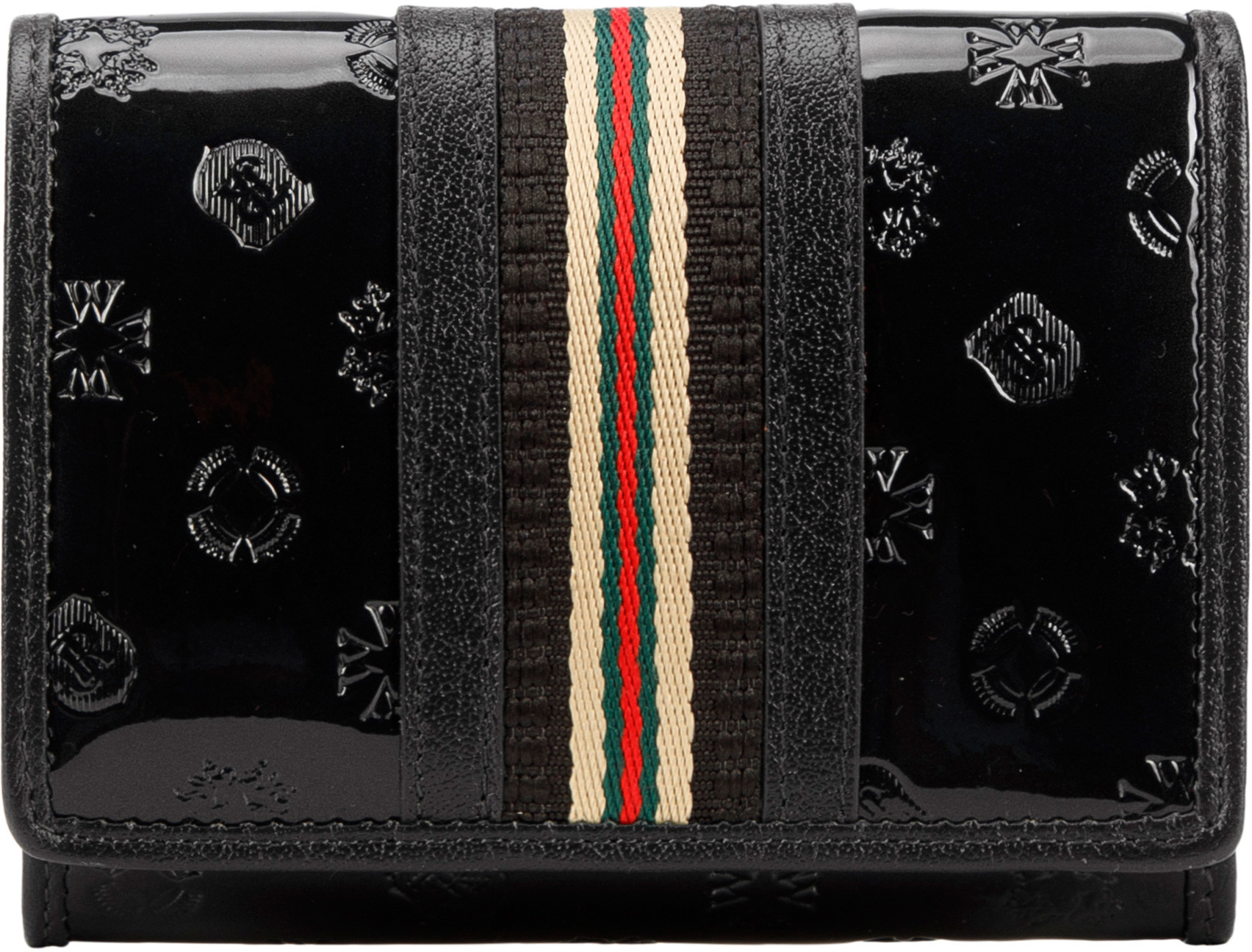 Wittchen Damski portfel z lakierowanej skóry z monogramem i tasiemką mały 34-1-070-11