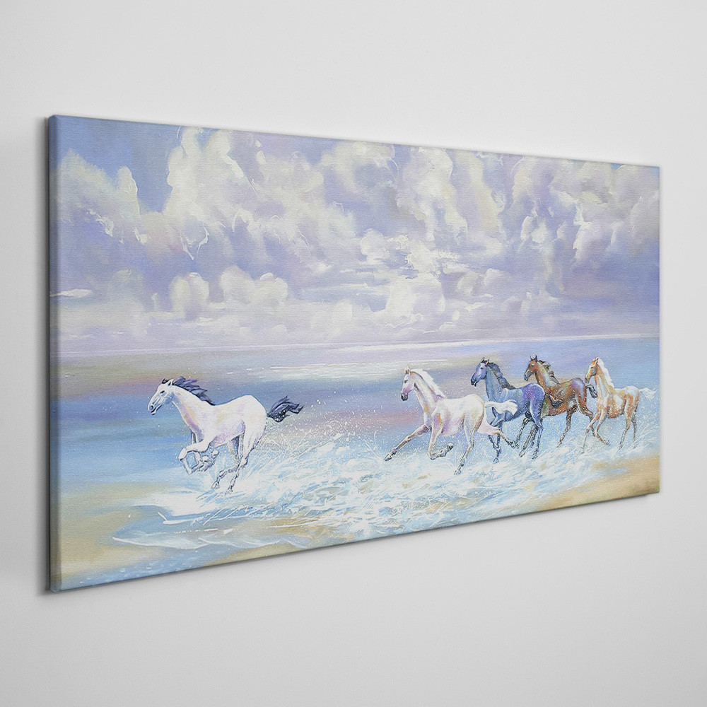 PL Coloray Obraz Canvas Malarstwo konie wybrzeże 140x70cm