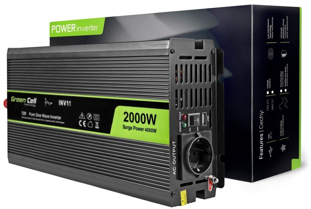 Green Cell Przetwornica samochodowa Green Cell 12V do 230V 2000W/4000W Czysta sinusoida INV11