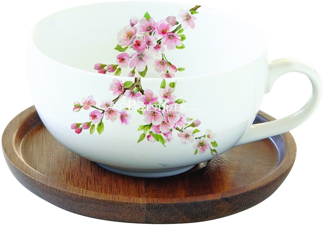 Nuova R2S Easy life PORCELANOWA FILIŻANKA na DREWNIANYM SPODKU R2S - Sakura - Kwitnąca Wiśnia (1082 SAKU) 1082 SAKU