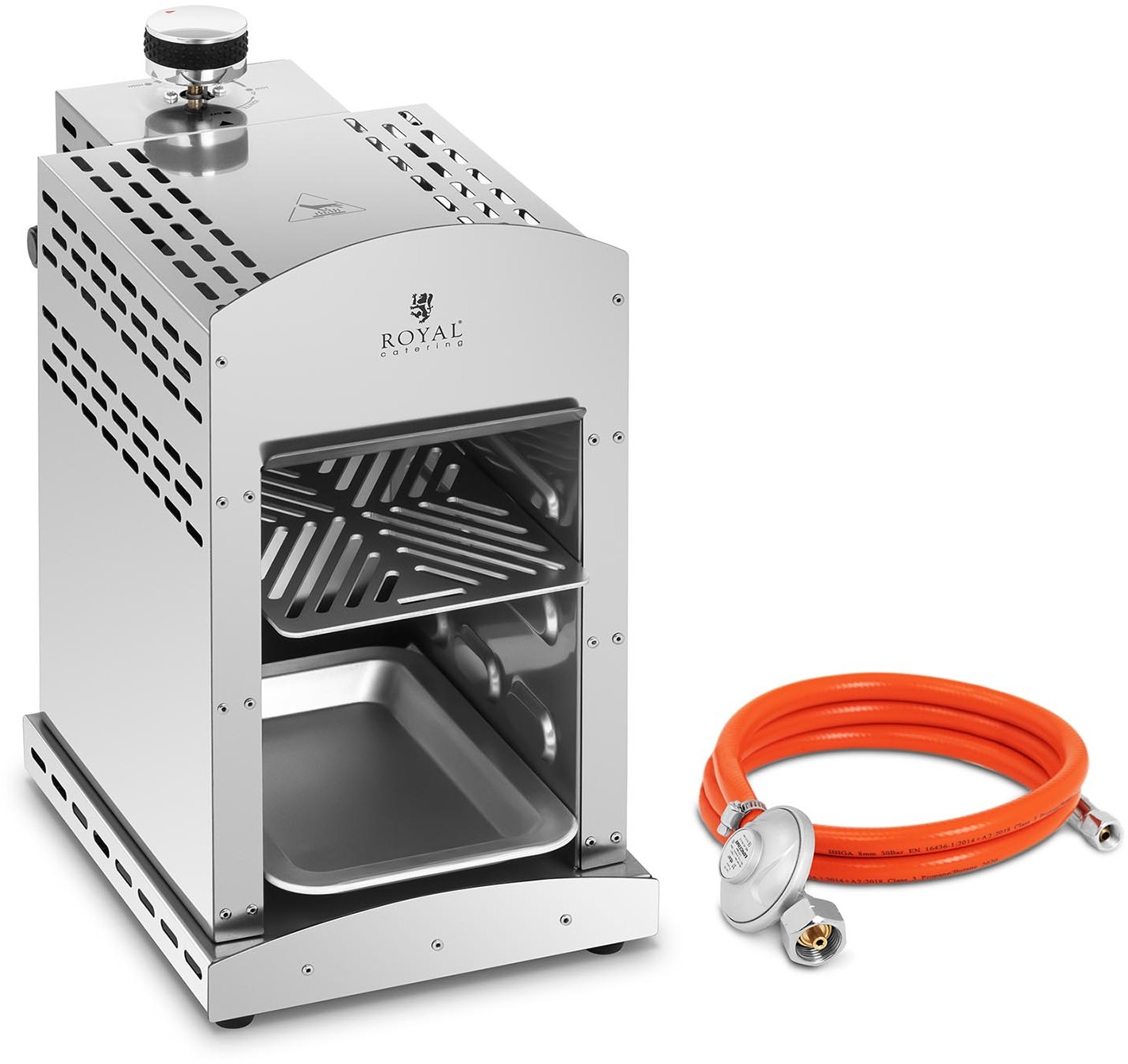 Royal Catering Zestaw Grill gazowy do steków - 800°C - 3500 W + Reduktor gazu - 37 mbar - 8 mm - RCGGS-12-SET-2 - 3 lata gwarancji/ RCGGS-12-SET-2