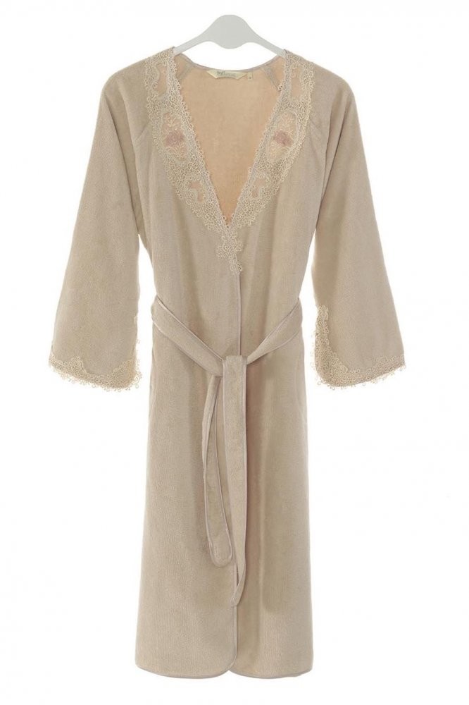 Soft Cotton Elegancki szlafrok DESTAN z koronką proszkowa L 30204