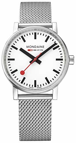 Mondaine Mondaine Męski zegarek szafirowy evo2 35 mm z szczotką St. Steel biała tarcza i pasek siatkowy ze stali nierdzewnej MSE.35110.SM
