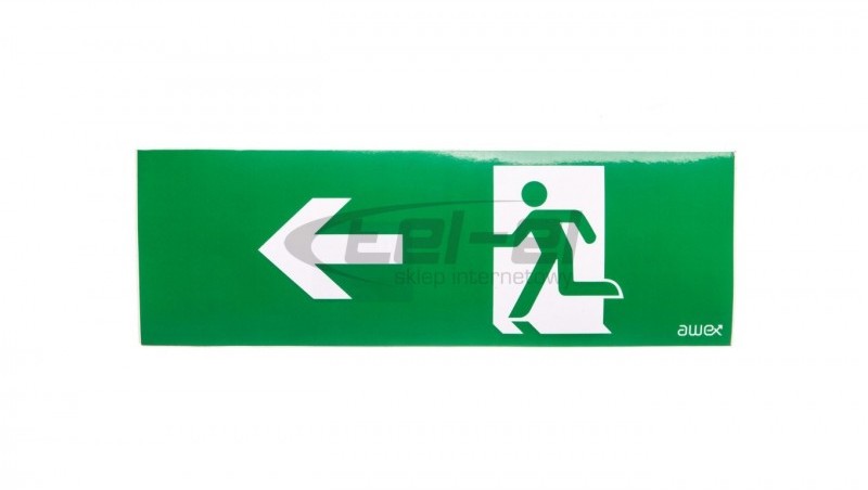 AWEX Piktogram 100x300 PM24 strzałka lewo człowiek w drzwiach logo awex (ISO7010) PM24