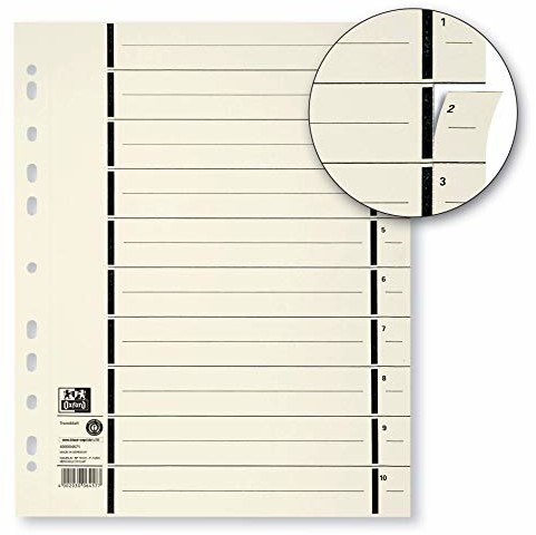 Oxford przekładki z kartonu z recyklingu do formatu DIN A4 opakowanie 100 szt. z perforacją i czarnym nadrukiem linii w kolorze chamois