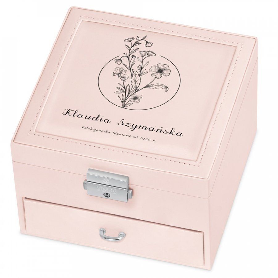 Murrano Szkatułka na Biżuterię Różowa z Nadrukiem Polny Kwiat SZKT-BR-025