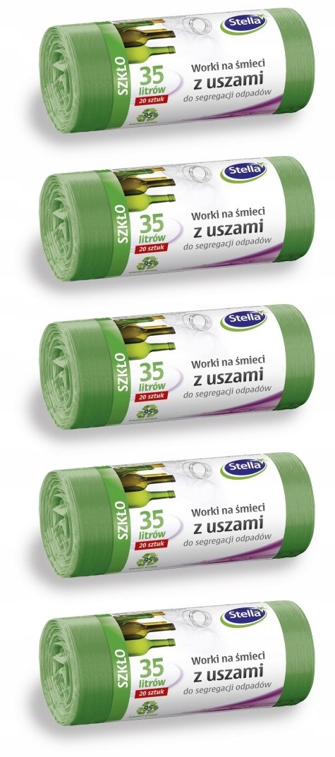 Worki Na Śmieci Z Uszami 35L Zielone Szkło 5-szt