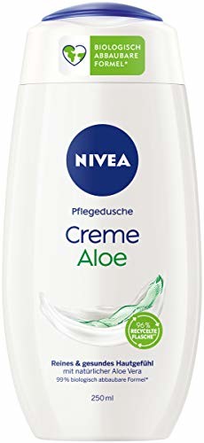 NIVEA kremowy żel pod prysznic z aloesem (250 ml), świeży zapach żel pod prysznic z miękką jak aksamit pianką, delikatnie oczyszczający kremowy żel pod prysznic z naturalnym aloesem