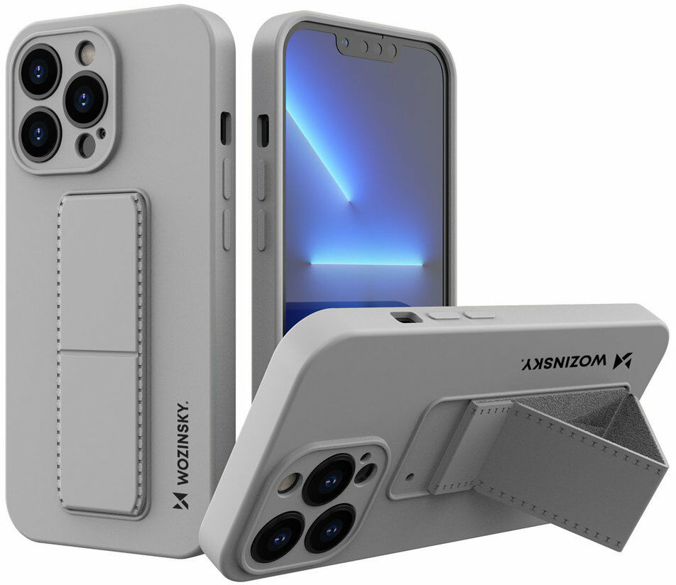 Wozinsky Kickstand Case elastyczne silikonowe etui z podstawką iPhone 13 szary