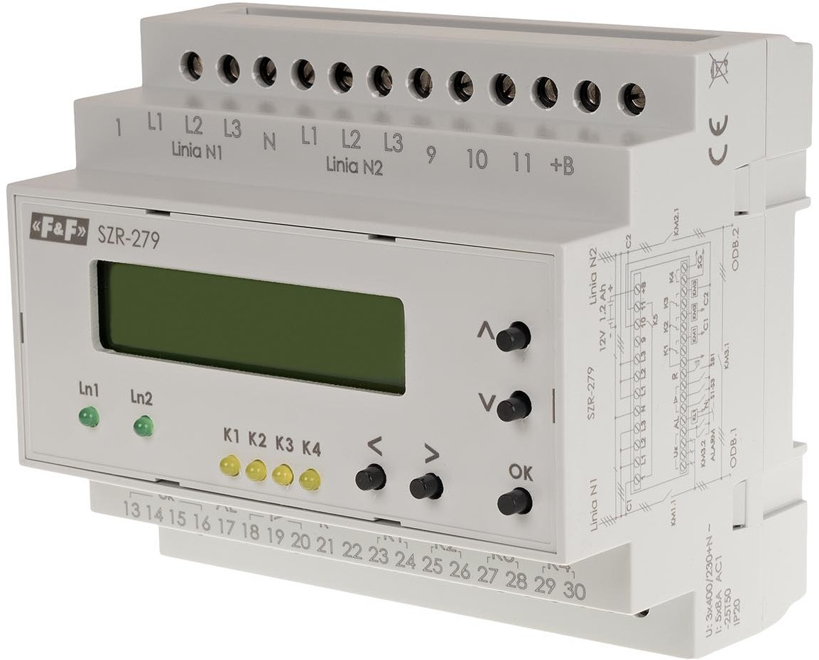 Schneider Electric Sterownik-załączania-rezerwy-sieć-3-i-4-przewodowa-24÷230V-AC-trzyliniowy-SZR-279 SZR-279