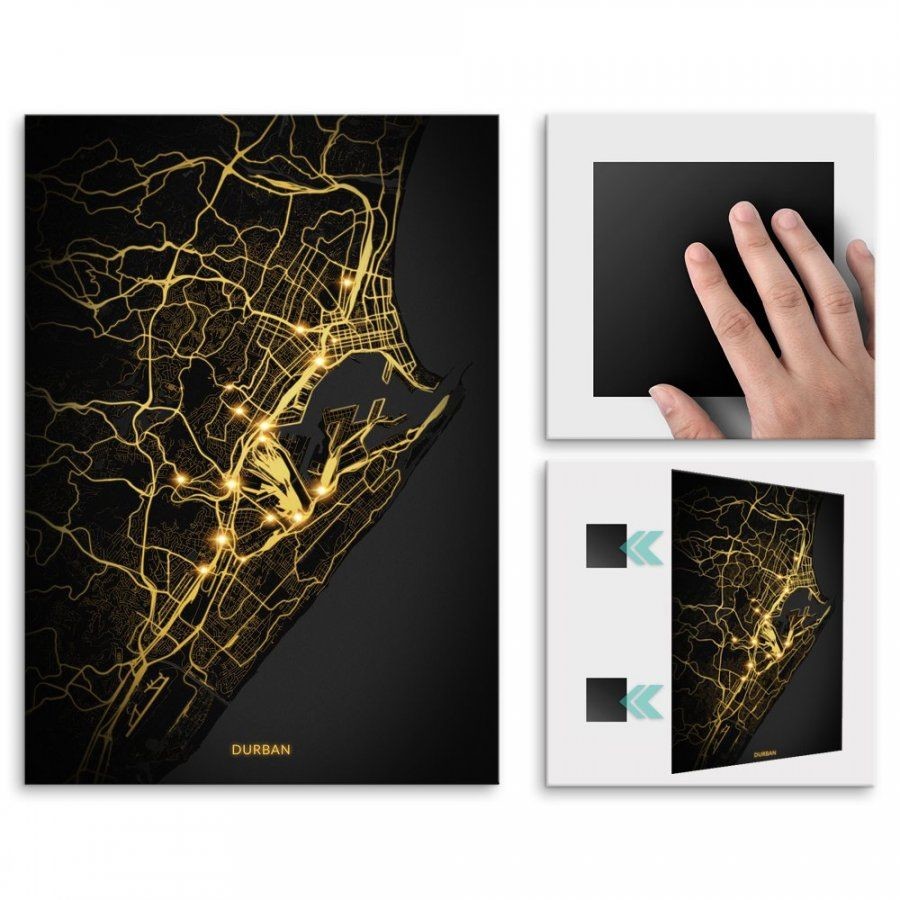 Pix4home Plakat metalowy Mapa City Lights Durban M POS-M-03478