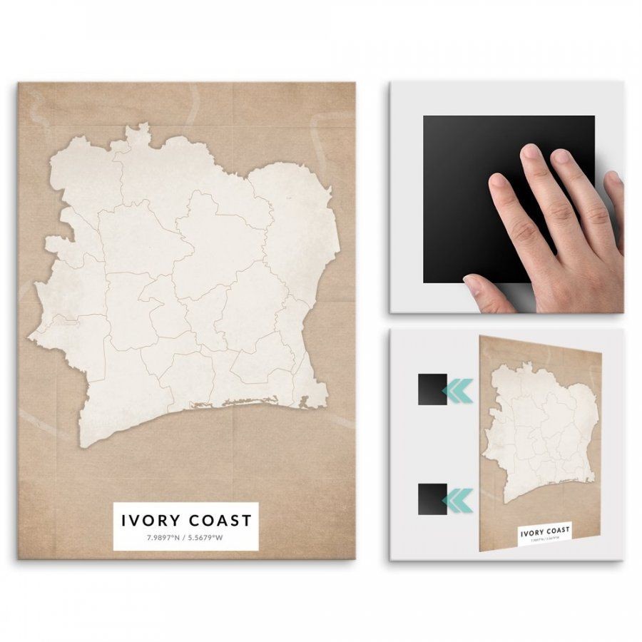 Pix4home Plakat metalowy Mapa Vintage Wybrzeże Kości Słoniowej M POS-M-04335